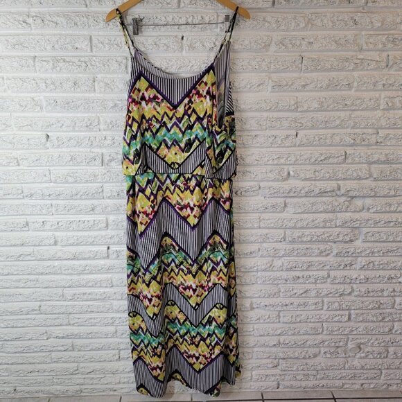 Rouge Women Dress 3X Plus Slip Maxi Spaghetti Ruffle Poly Blend Geometric GEO11E - Picture 6 of 10